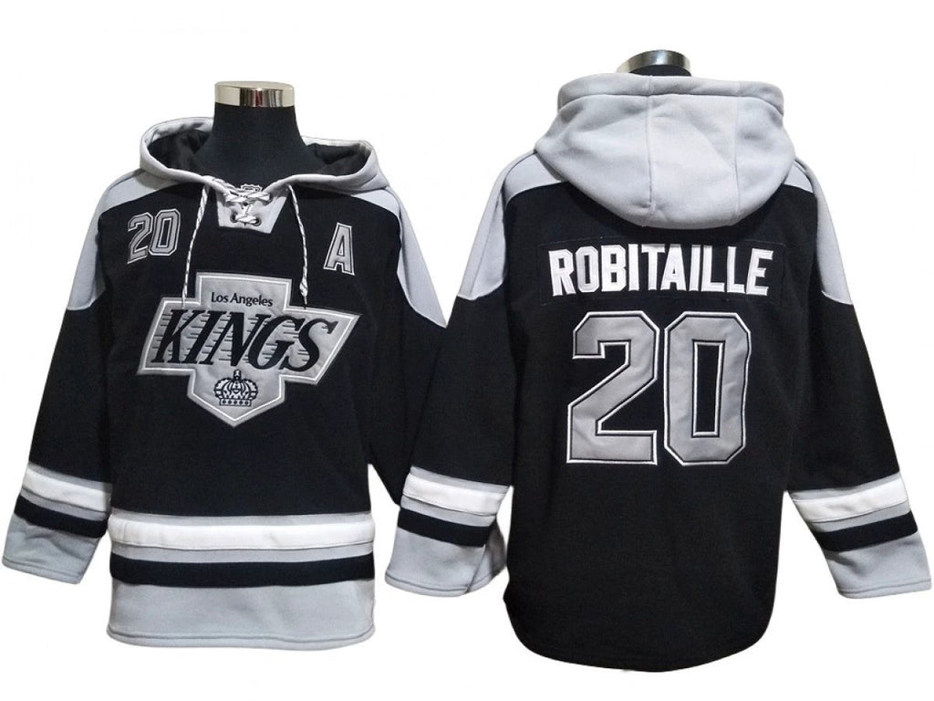 Los Angeles Kings #20 Luc Robitaille Black Pullover Hoodie by Hoodie Pullover