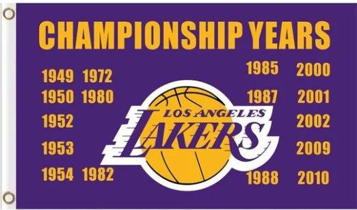 Los Angeles Lakers Championship Years Flag 3X5Ft Polyester Banner USA Digital Print by flagsjustdoit