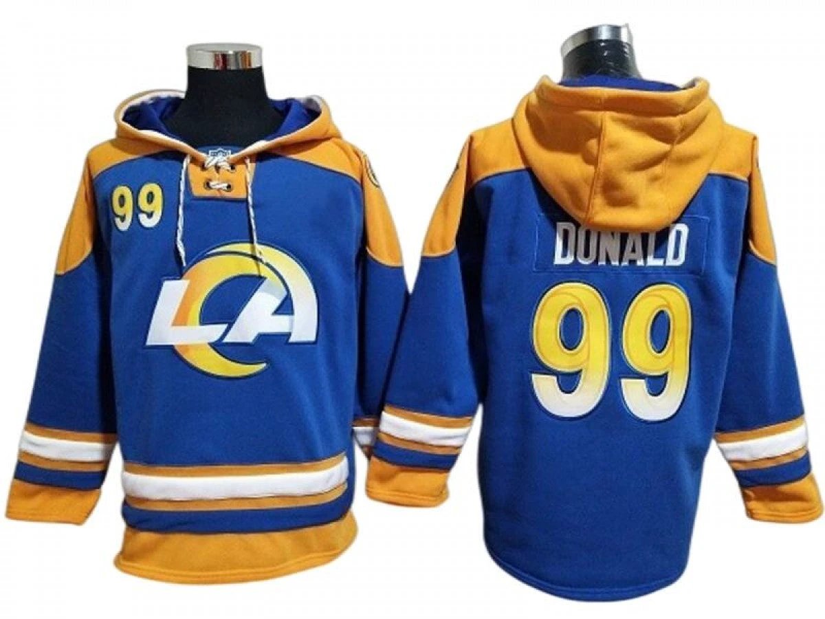Los Angeles Rams #99 Aaron Donald Royal Pullover Hoodie by Hoodie Pullover