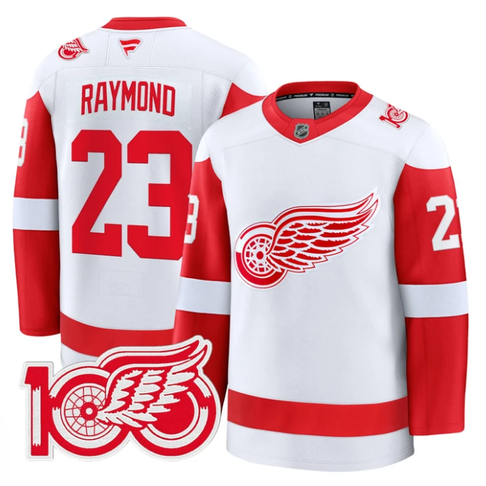 Lucas Raymond Jersey #23 Detroit Red Wings 100th Anniversary Stitched White by Hockey David