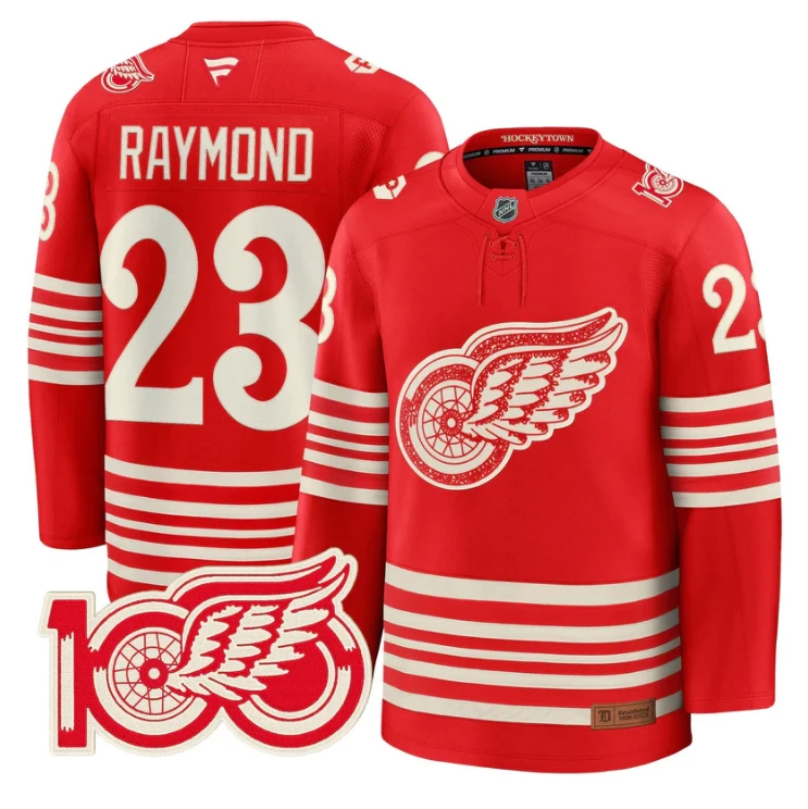 Lucas Raymond Jersey #23 Detroit Red Wings Centennial Season Premium Stitched by Hockey David
