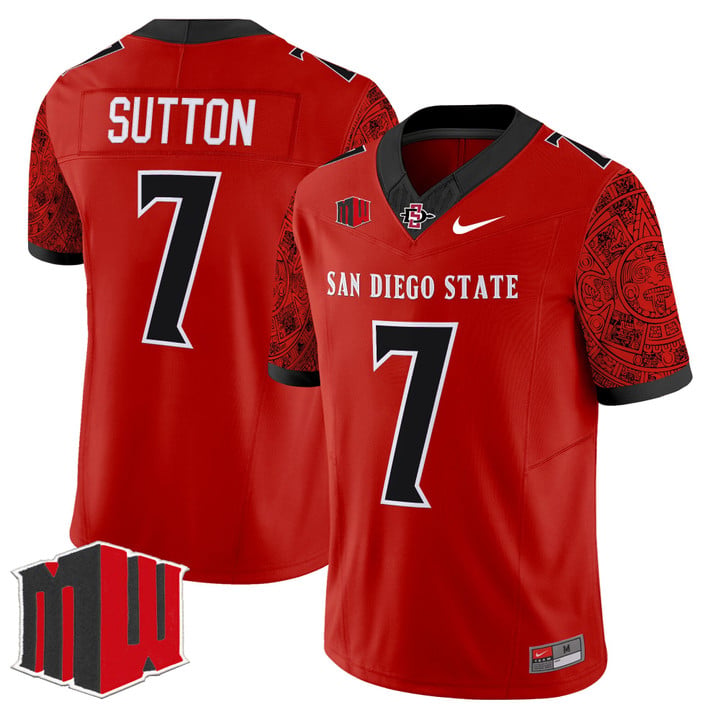 Lucky Sutton Jersey #7 San Diego State Aztecs 2025 Limited Stitched Red by NCAA Football Jersey