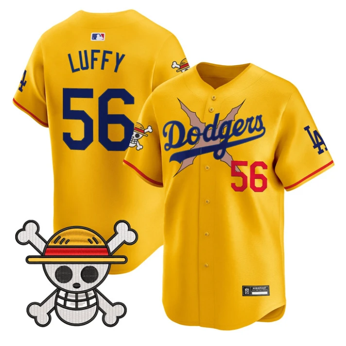 Luffy Jersey #56 Los Angeles Dodgers One Piece 2025 Vapor Limited Stitched Gold by My Store