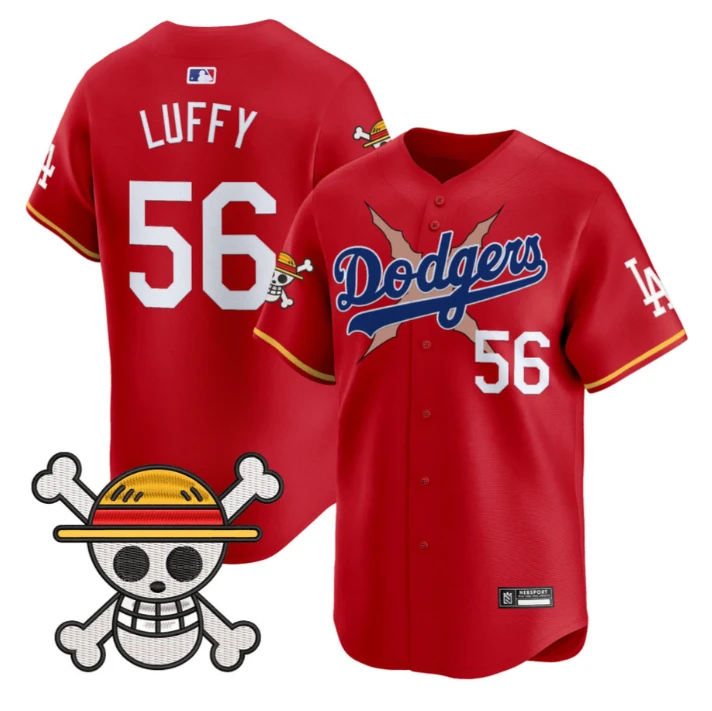 Luffy Jersey #56 Los Angeles Dodgers One Piece 2025 Vapor Limited Stitched Red by My Store