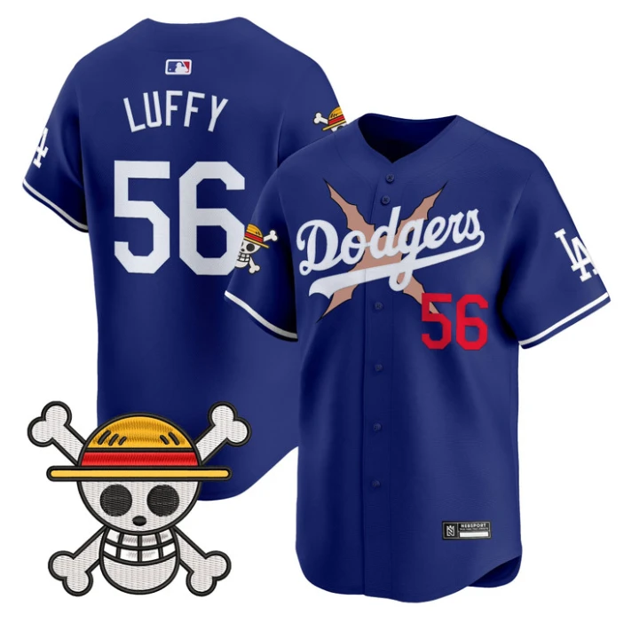 Luffy Jersey #56 Los Angeles Dodgers One Piece 2025 Vapor Limited Stitched Royal by My Store
