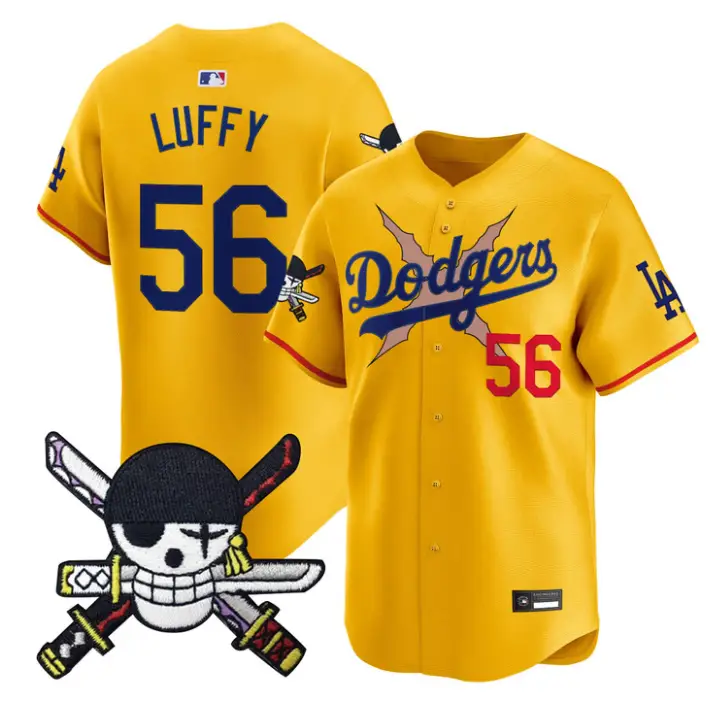 Luffy Jersey #56 Dodgers One Piece Zoro Patch Premier Stitched by My Store