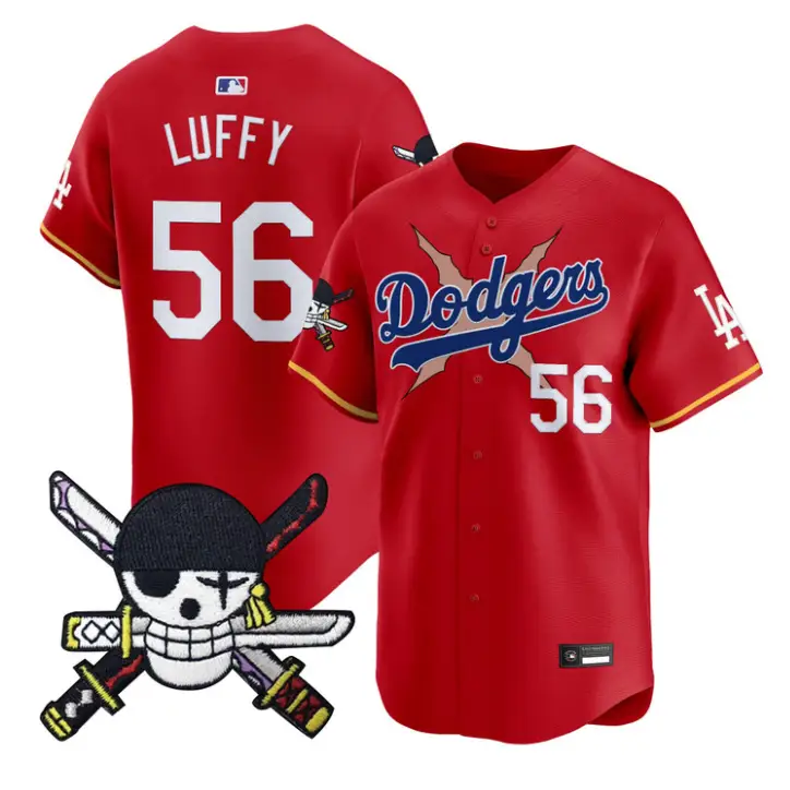 Luffy Jersey #56 Dodgers One Piece Zoro Patch Premier Stitched by My Store