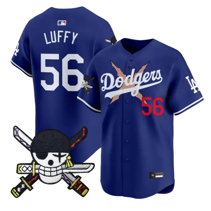 Luffy Jersey #56 Dodgers One Piece Zoro Patch Premier Stitched by My Store