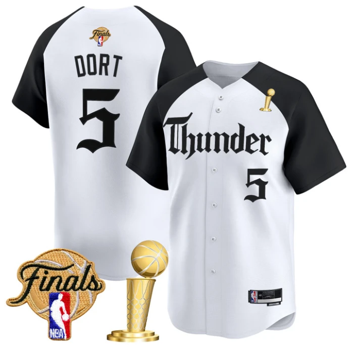Luguentz Dort Jersey #5 Oklahoma City Thunder Gothic Storm 2025 Champions by My Store