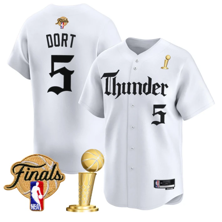 Luguentz Dort Jersey #5 Oklahoma City Thunder Gothic Storm 2025 Champions White by My Store