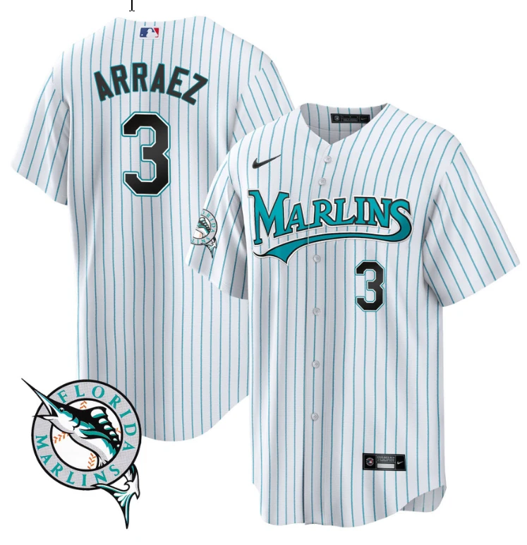 Luis Arraez Jersey #3 Miami Marlins Throwback Cool Base All Stitched by My Store