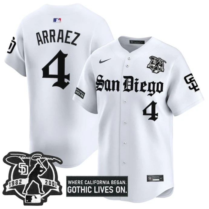 Luis Arraez Jersey #4 San Diego Padres Gothic Edition Vapor Limited Stitched White by My Store