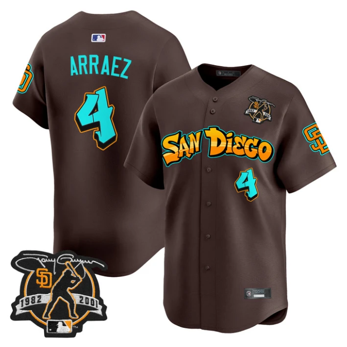 Luis Arraez Jersey #4 San Diego Padres Graffiti Barrio Edition Stitched Brown by My Store