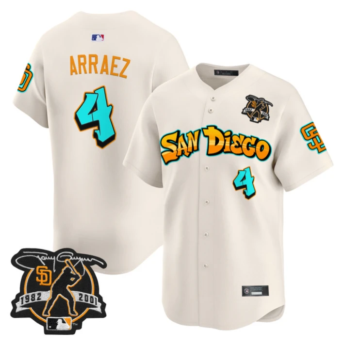 Luis Arraez Jersey #4 San Diego Padres Graffiti Barrio Edition Stitched Cream by My Store