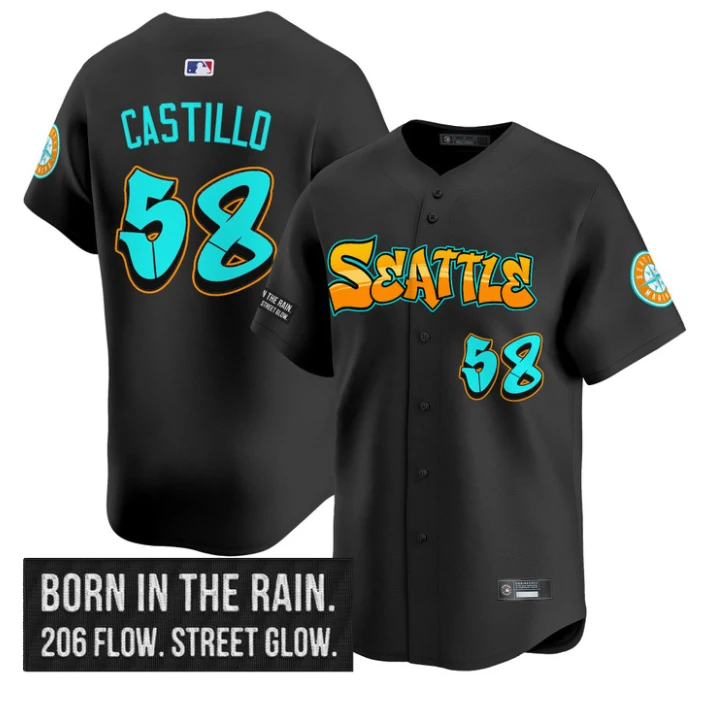 Luis Castillo Jersey #58 Seattle Mariners Graffiti Emerald Drop Edition Black by My Store