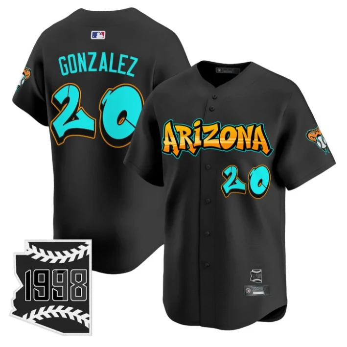 Luis Gonzalez Jersey #20 Arizona Diamondbacks Graffiti Desert Ink Edition Black by My Store