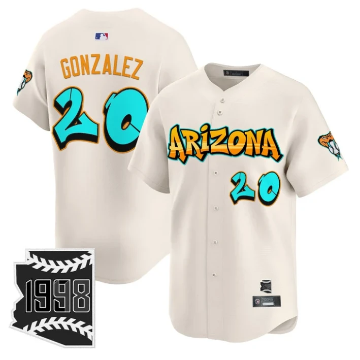 Luis Gonzalez Jersey #20 Arizona Diamondbacks Graffiti Desert Ink Edition Cream by My Store