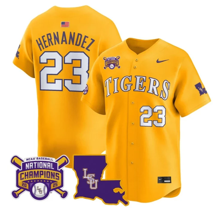 Luis Hernandez Jersey #23 LSU Tigers 2025 World Series Champions Stitched Gold by My Store