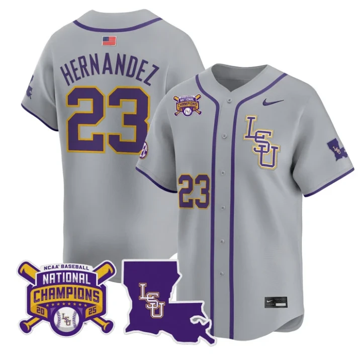 Luis Hernandez Jersey #23 LSU Tigers 2025 World Series Champions Stitched Gray by My Store