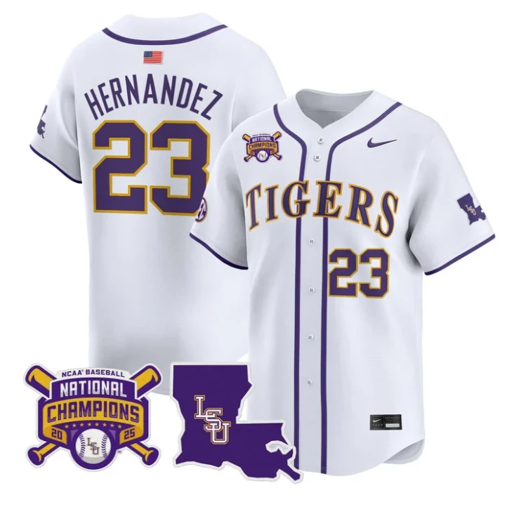 Luis Hernandez Jersey #23 LSU Tigers 2025 World Series Champions Stitched White by My Store