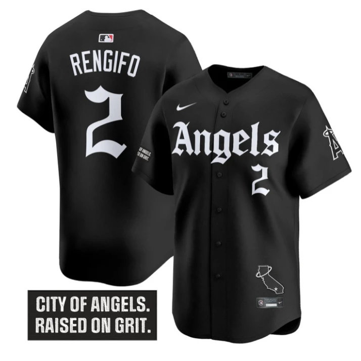 Luis Rengifo Jersey #2 Los Angeles Angels Gothic Halo Edition Stitched Black by My Store