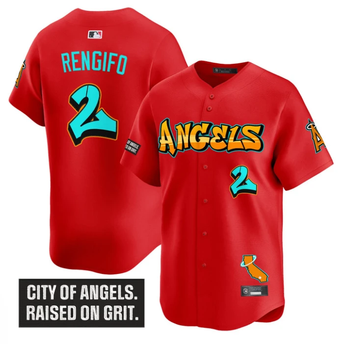 Luis Rengifo Jersey #2 Los Angeles Angels Graffiti Halo Drop Edition Red by My Store