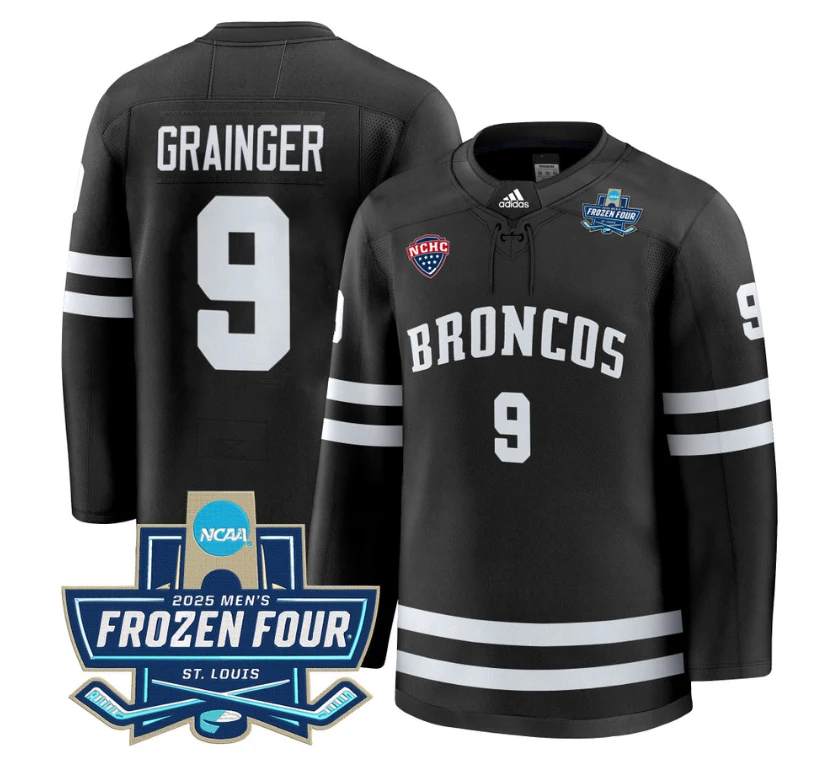 Luke Grainger Jersey #9 Western Michigan Broncos 2025 Frozen Four Patch Stitched Black by Hockey David