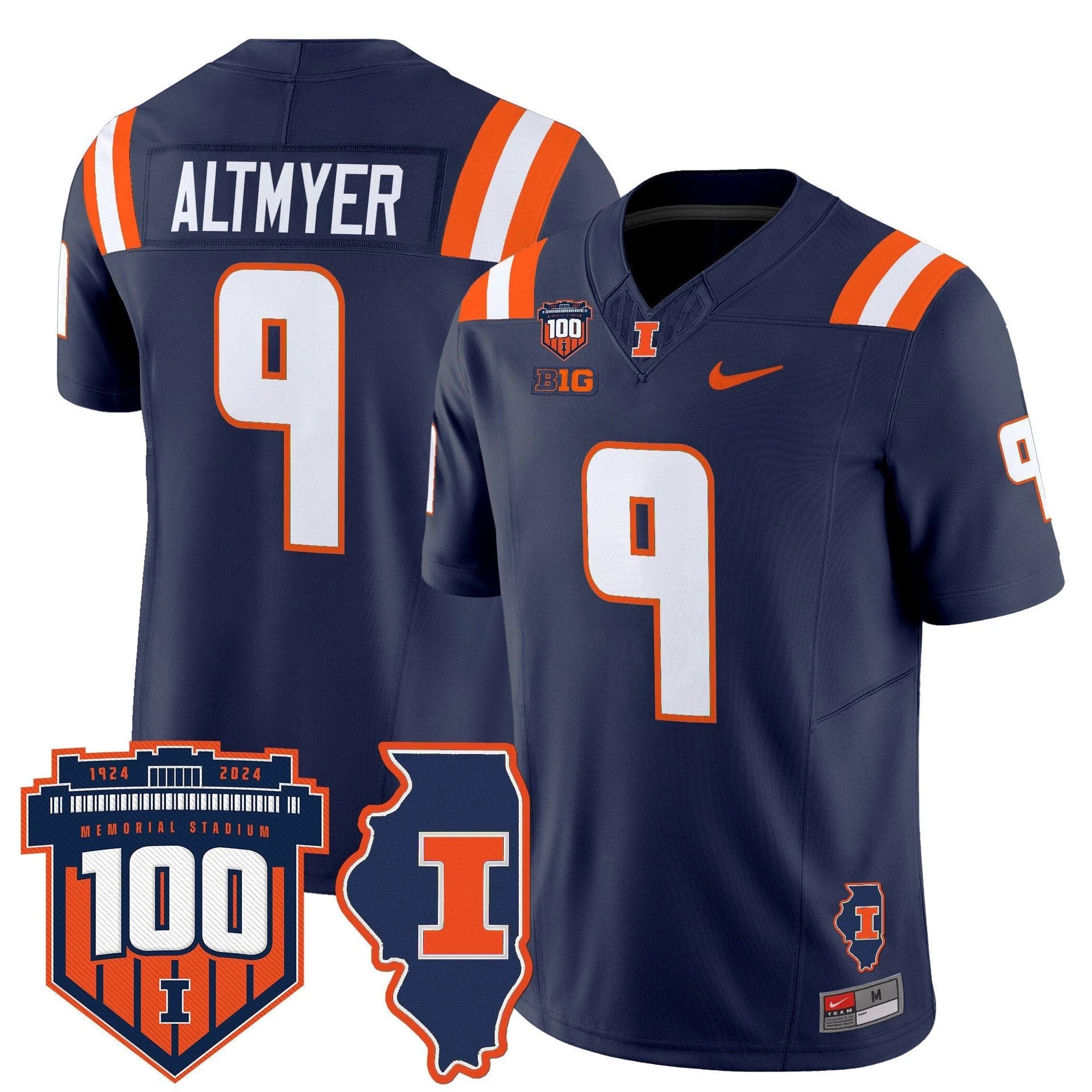 Luke Altmyer Jersey #9 Illinois Fighting 100th Memorial Stadium Navy by My Store