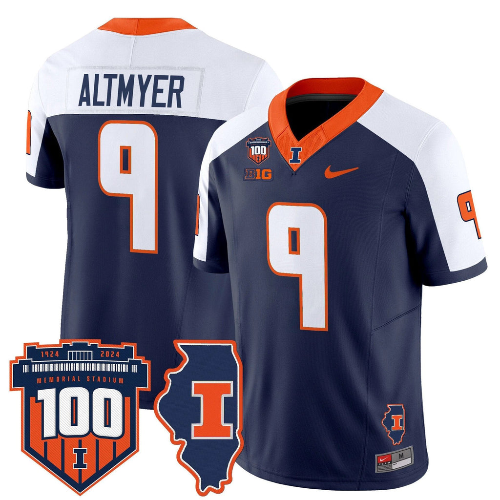 Luke Altmyer Jersey #9 Illinois Fighting 100th Memorial Stadium Navy Alternate by My Store