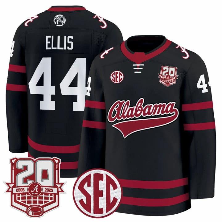 Luke Ellis Jersey #44 Alabama Crimson Tide 2025-26 Premium 20th Anniversary Patch Stitched by Hockey David