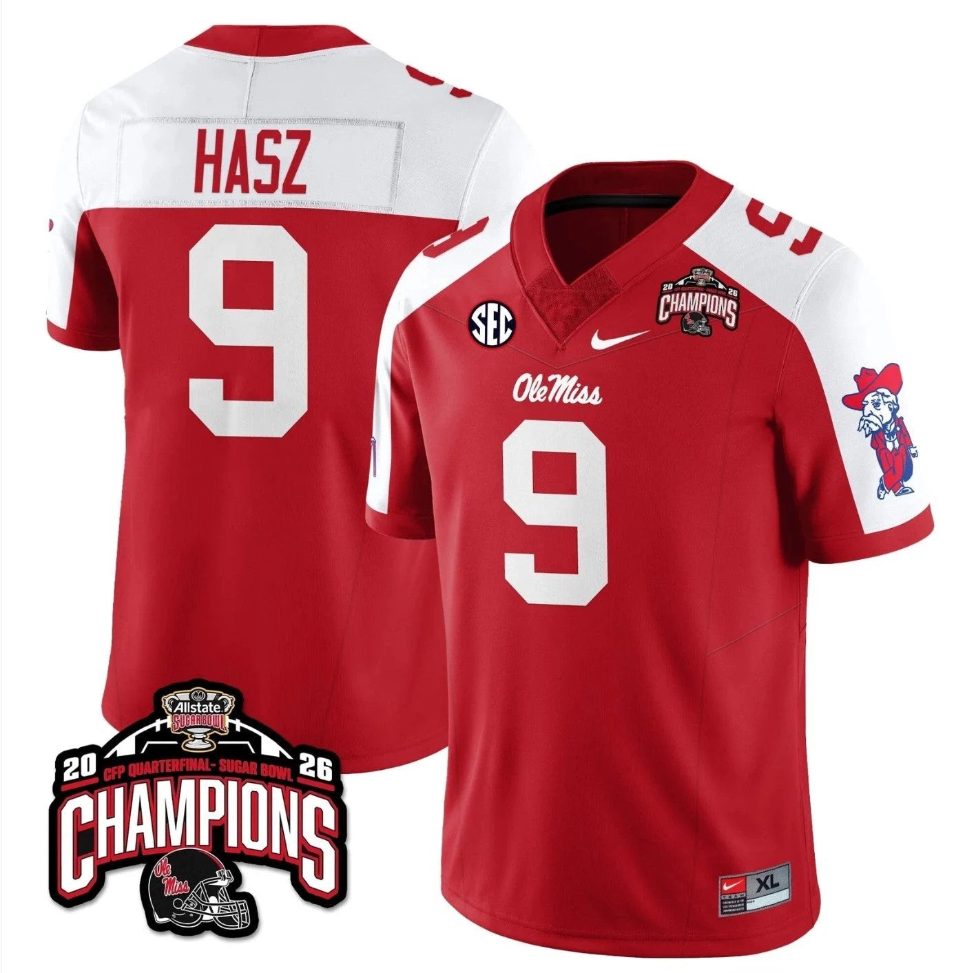 Luke Hasz Jersey #9 Ole Miss Sugar Bowl Champions Patch Stitched by My Store NCAA Football Jerseys