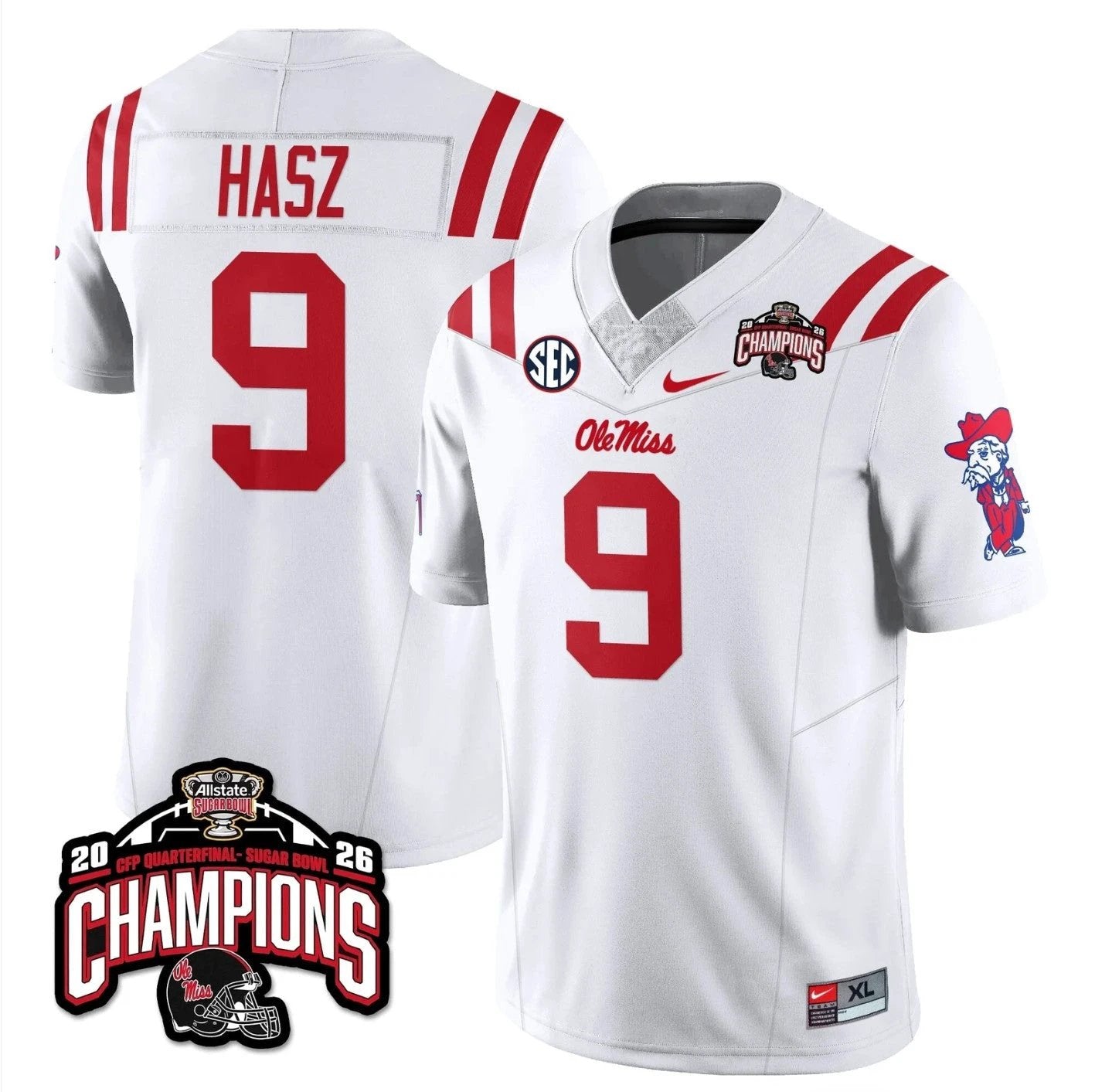 Luke Hasz Jersey #9 Ole Miss Sugar Bowl Champions Patch Stitched by My Store NCAA Football Jerseys