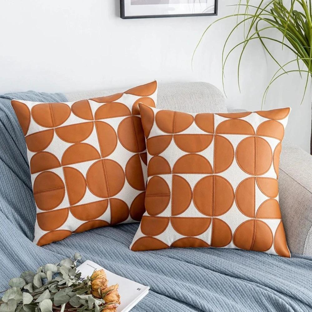 Luxury Embroidered Faux Leather Sofa Cushion Cover by Casa & Beyond