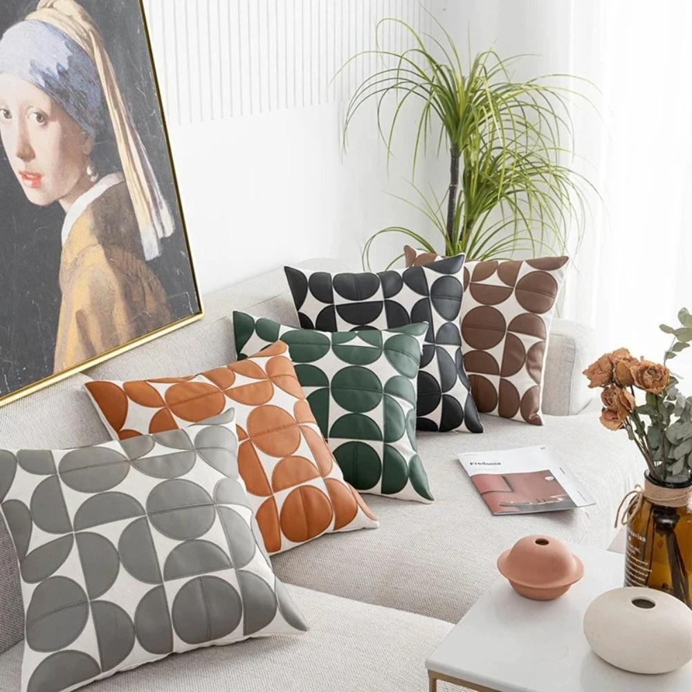 Luxury Embroidered Faux Leather Sofa Cushion Cover by Casa & Beyond