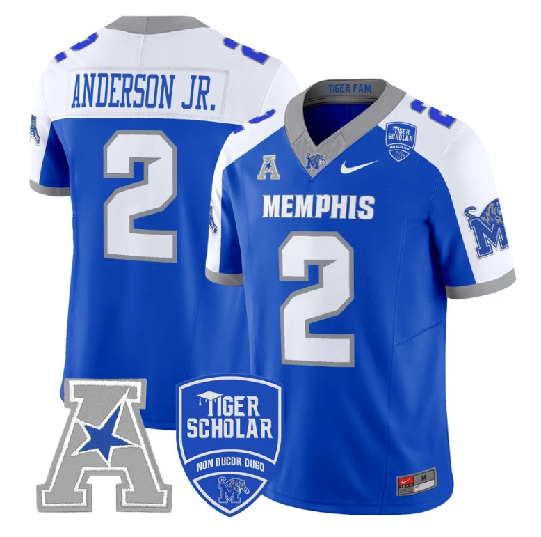 Mario Anderson Jr Jersey #2 Memphis Tigers 2024 Vapor Stitched Royal Alternate by My Store