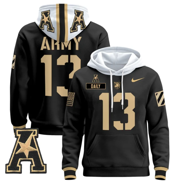 Men's Bryson Daily Hoodie #13 Army Black Knights Pullover 2024 Stitched by Hoodie Pullover