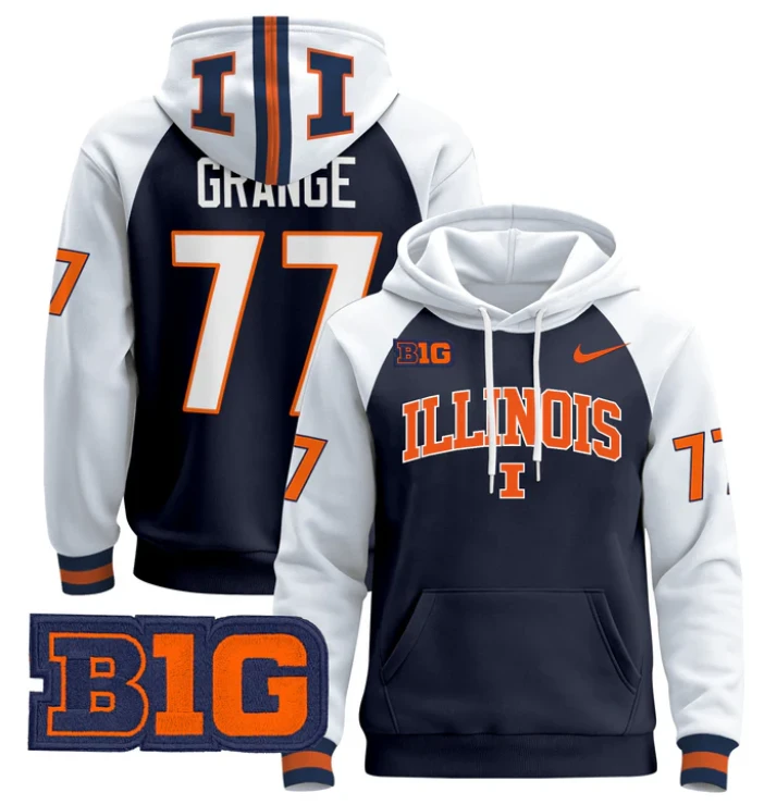 Red Grange Hoodie #77 Illinois Fighting Illini Pullover by Hoodie Pullover