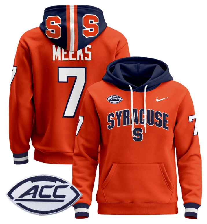 Men's Jackson Meeks Hoodie #7 Syracuse Orange 2024 Pullover V2 by Hoodie Pullover