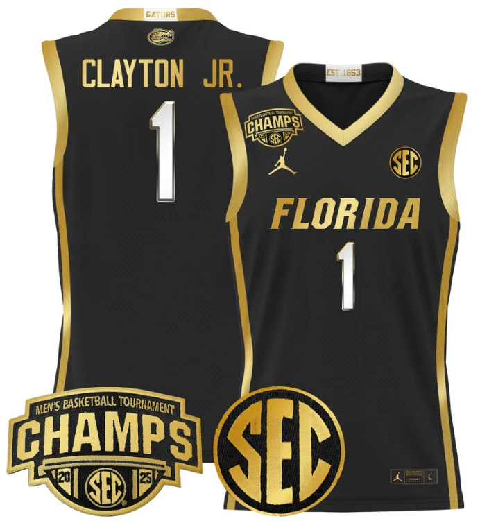 Men Walter Clayton Jr Jersey #1 Florida Gators 2025 SEC Champions Black Gold by My store basketball