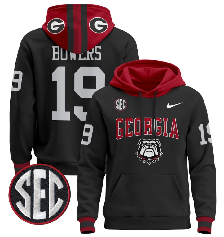 Men's Brock Bowers Hoodie #19 Georgia Bulldogs 2024 Pullover V2 by Hoodie Pullover