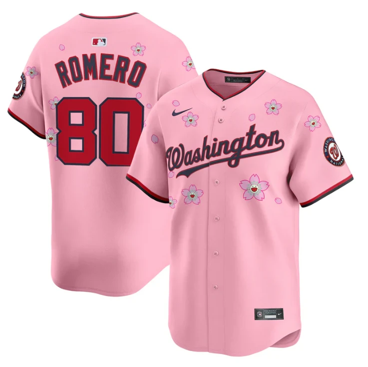 Maxwell Romero Jr Jersey #80 Washington Nationals Cherry Blossom Vapor Premier Limited Stitched by My Store