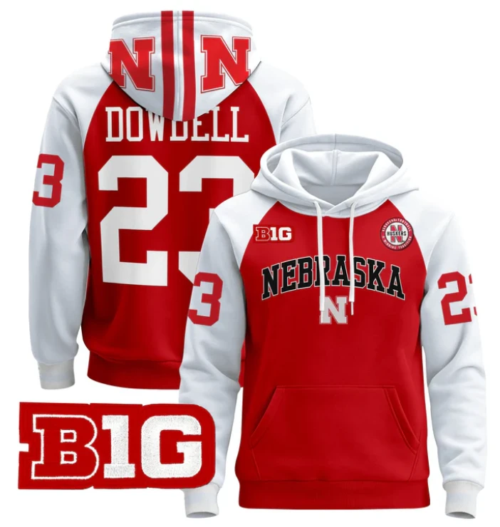 Men's Dante Dowdell Hoodie #23 Nebraska Cornhuskers 2024 Pullover by Hoodie Pullover