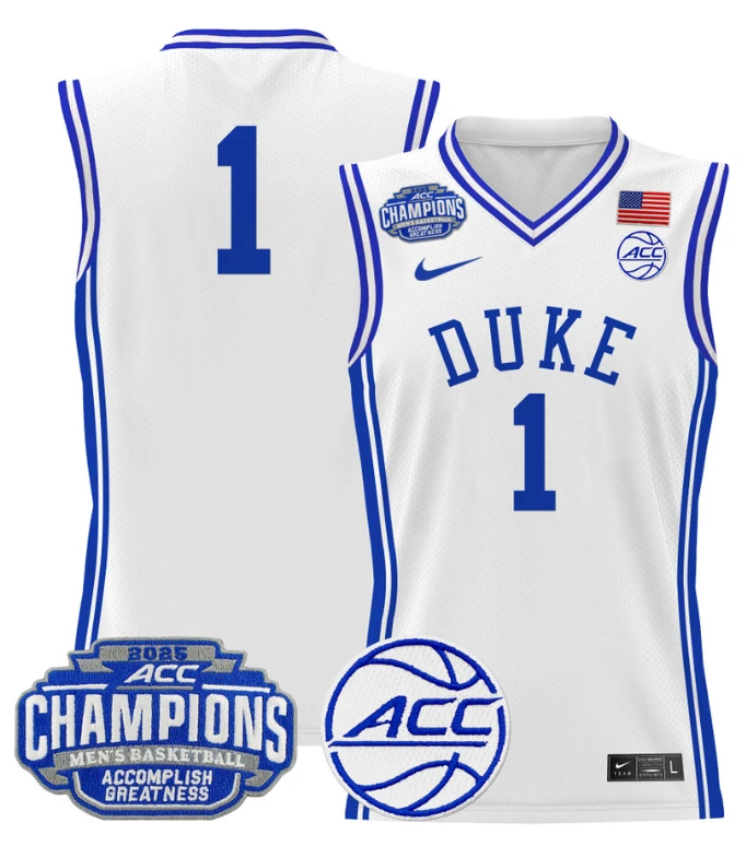 Men Team Jersey #1 Duke Blue Devils 2025 ACC Champions Stitched White by My store basketball