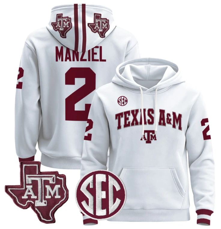 Johnny Manziel Hoodie #2 Texas A&M Aggies Pullover Stitched Black by Hoodie Pullover