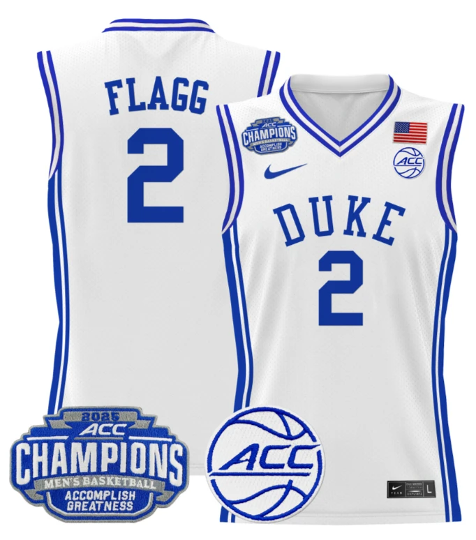 Men Cooper Flagg Jersey #2 Duke Blue Devils 2025 ACC Champions Stitched White by My store basketball