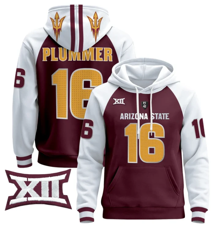 Jake Plummer Hoodie #16 Arizona State Pullover Stitched by Hoodie Pullover