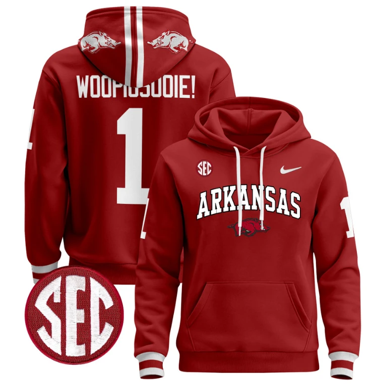 Woo Pig Sooie Hoodie #1 Arkansas Razorbacks Pullover Black White by Hoodie Pullover