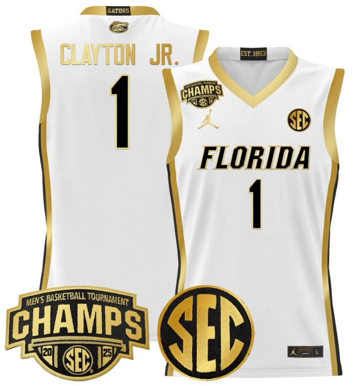 Men Walter Clayton Jr Jersey #1 Florida Gators 2025 SEC Champions White Gold by My store basketball