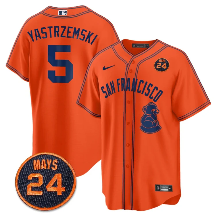 Mike Yastrzemski Jersey #5 San Francisco Giants #24 Willie Mays Patch 2024 Premier Orange Limited by My Store