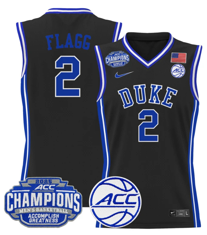 Men Cooper Flagg Jersey #2 Duke Blue Devils 2025 ACC Champions Stitched Black by My store basketball